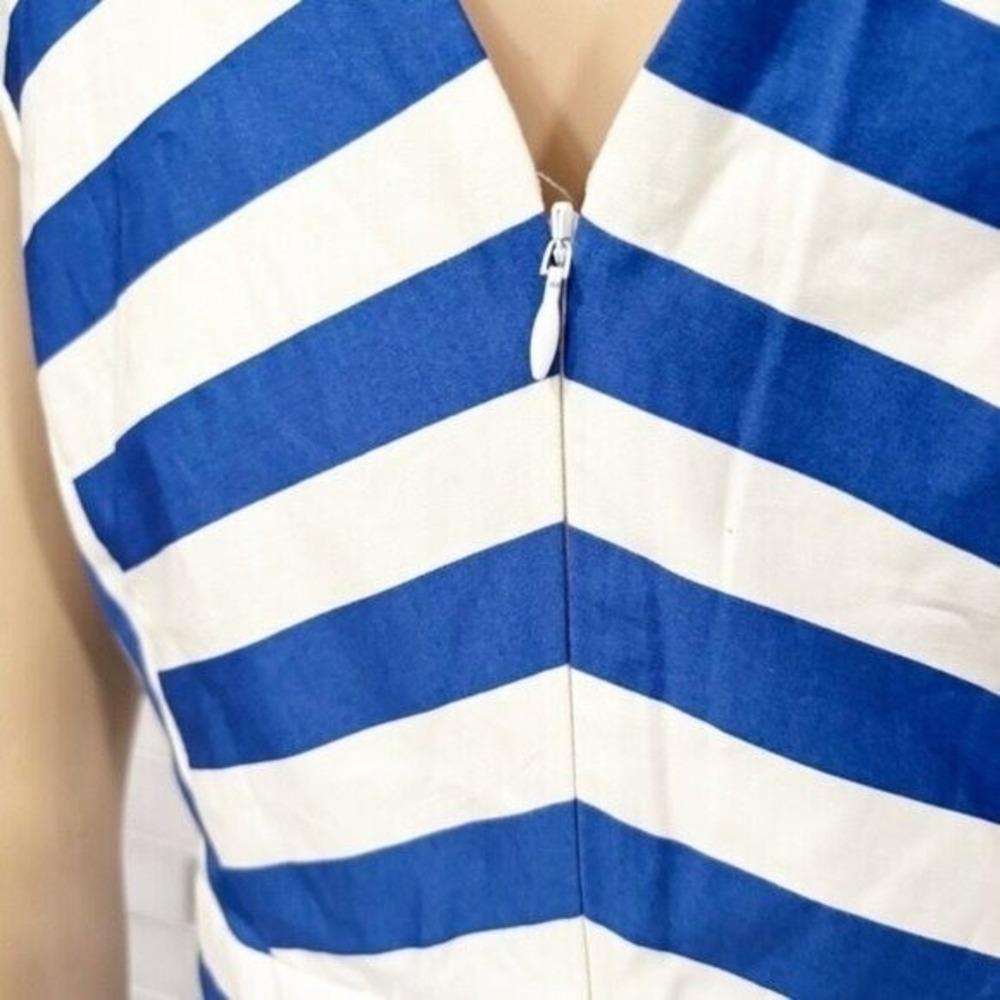 Boden Blue White Striped V-Neck Fit and Flare Midi Dress with Pockets Size 16R - Picture 8 of 14